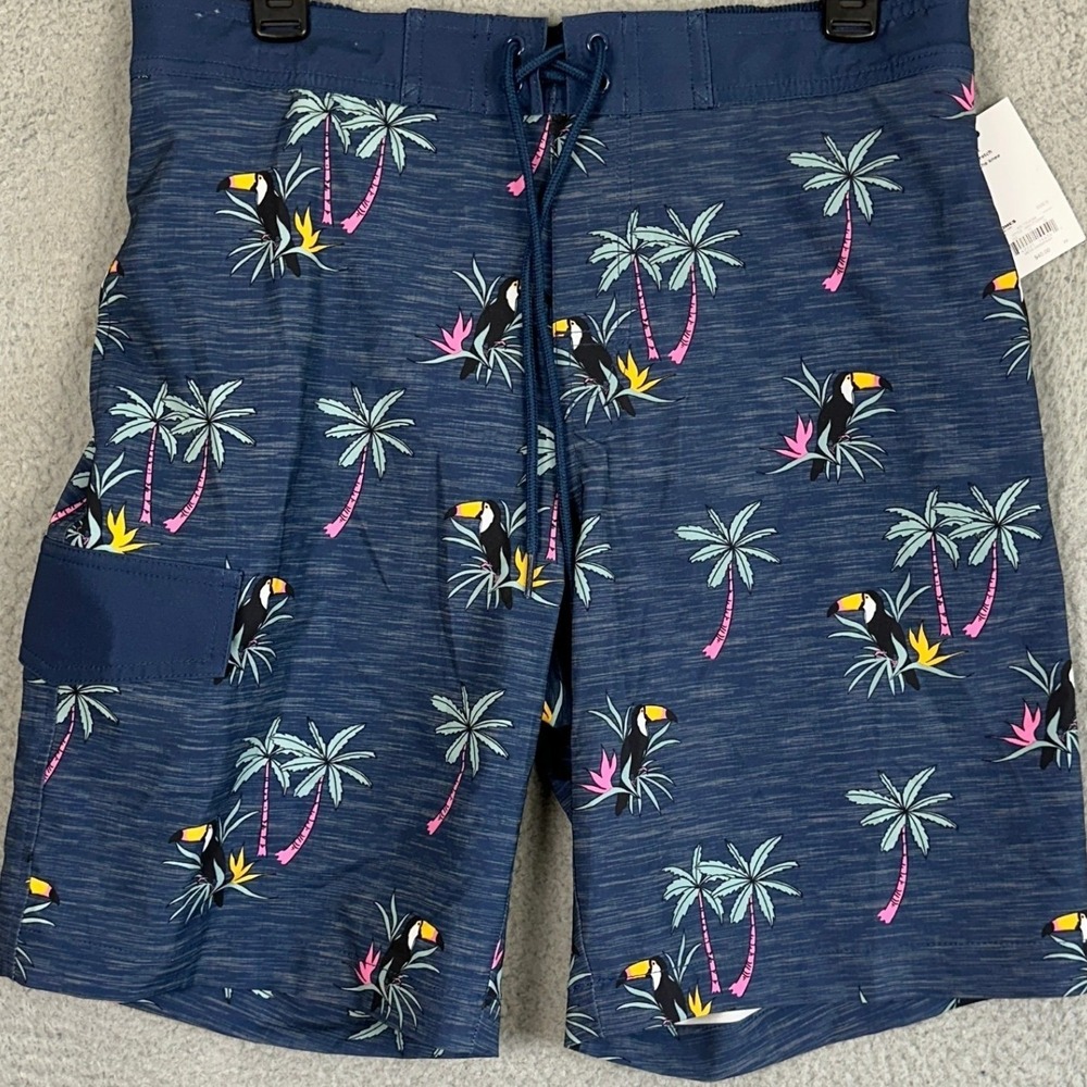 NEW Sonoma Swim Trunks Mens Small Blue Mesh Lined Tropical Toucan Board Shorts